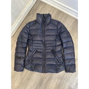 Andrew Marc 650 Down Hood Zip Quilted Puffer Jacket‎ Glossy Blue Women XS